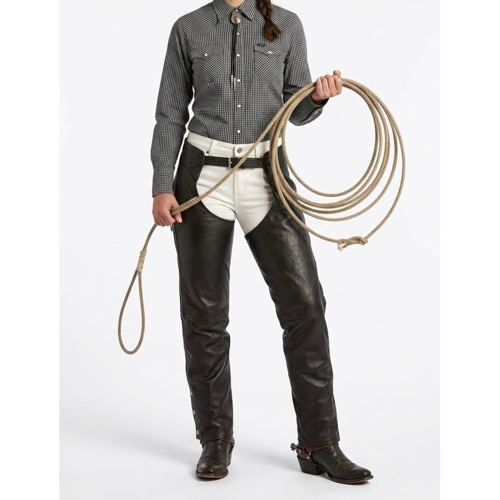 Genuine Leather Motorcycle Chaps Blk Western Biker Riding Pants Adjustable Large